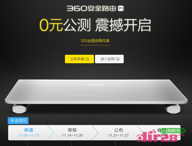 360安全路由器0元公测震撼开启活动在线申领即可获得（共计500台）