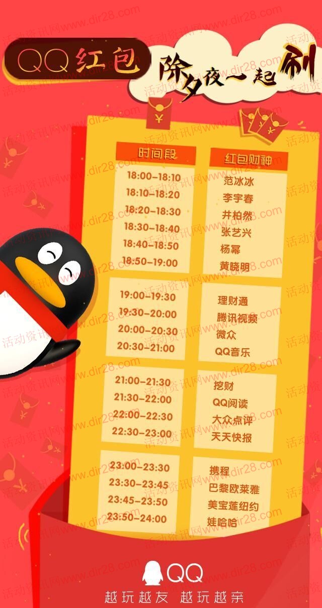 2016新年腾讯QQ除夕今天18点至24点送2亿元现金红包(可提现)