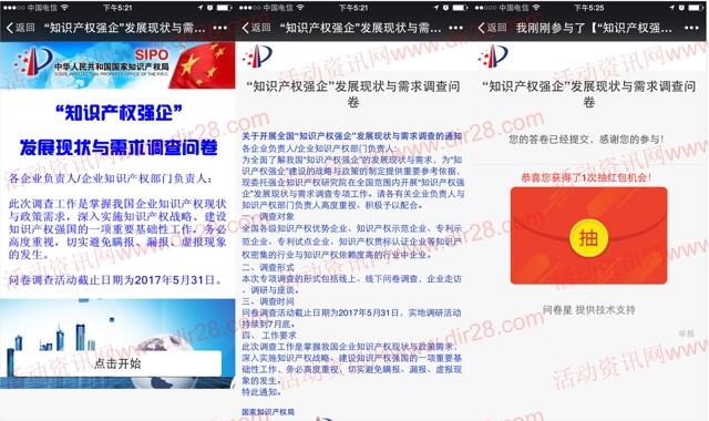 知识产权强企问卷调查抽奖送最少1元微信红包奖励