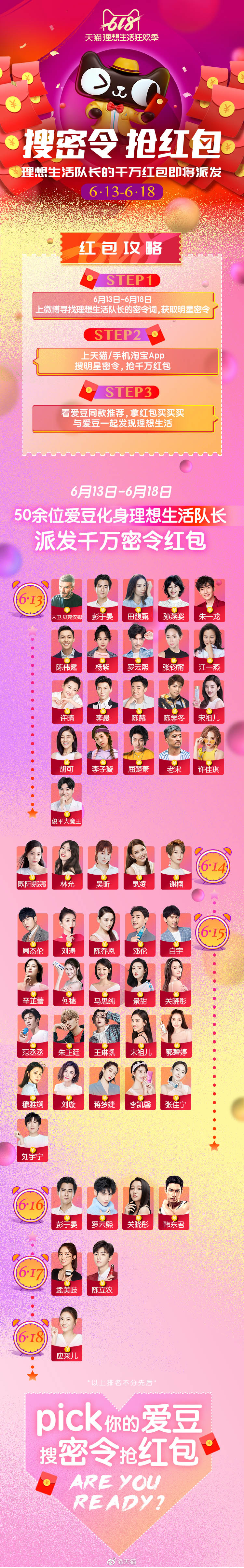 手机淘宝搜明星密令抢千万元无门槛红包 每个人可领3个