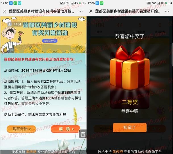 莲都农业农村问卷答题抽随机微信红包 亲测中0.8元红包