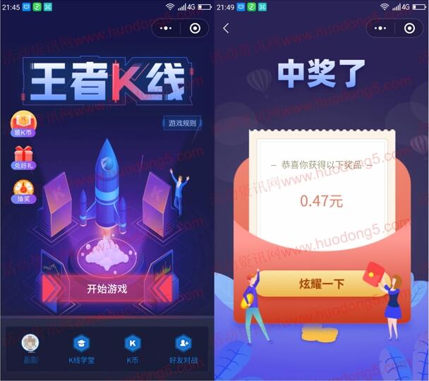 一创智富通王者K线游戏抽10万元微信红包 亲测中0.47元