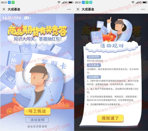 大成基金每天10点商品期货竞答抽4000元微信红包奖励