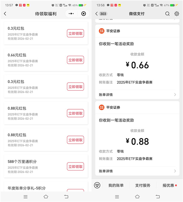 平安证券冬季巅峰赛抽最高88元微信红包 亲测中3.02元秒推